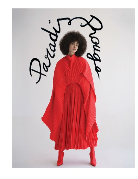Haya, Magazine, editorial, fashion, red, Balenciaga, dress