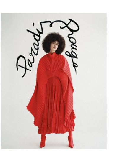 Haya, Magazine, editorial, fashion, red, Balenciaga, dress
