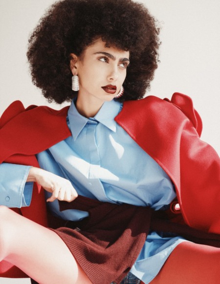 Haya, Magazine, editorial, fashion, red, Balenciaga, dress